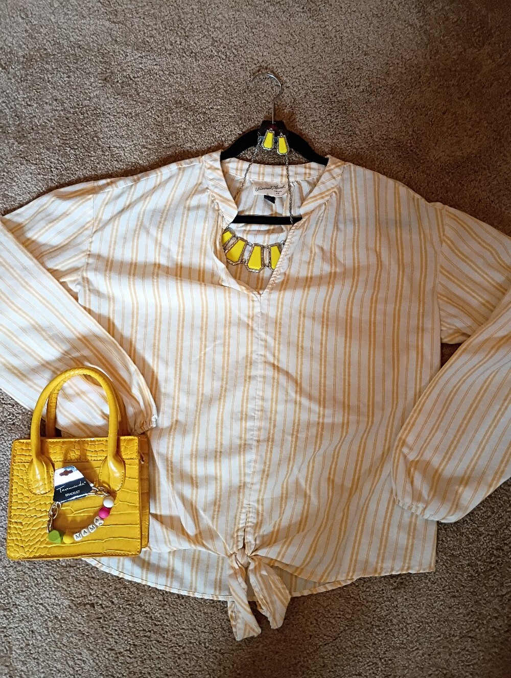 Universal Thread Yellow & White Striped Cold-Shoulder Top for Ladies